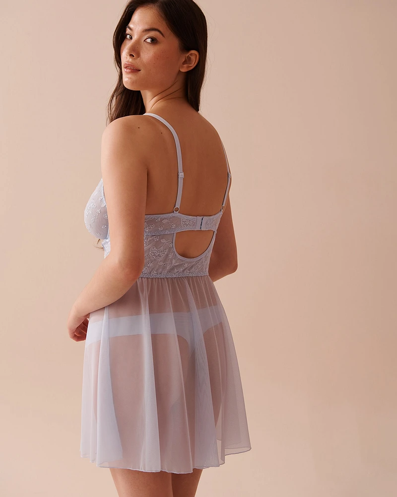 Embroidered Mesh Nightie