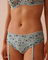 Embroidered Mesh and Ruffle Cheeky Panty