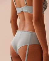 Embroidered Mesh and Ruffle Cheeky Panty