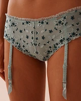Embroidered Mesh and Ruffle Cheeky Panty