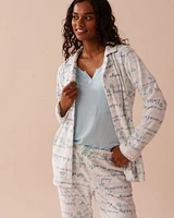 Winter Print Soft Velour Button-down Shirt
