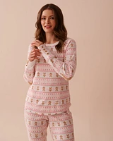 Gingerbread Print Waffle Knit Long Sleeve Shirt
