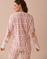Gingerbread Print Waffle Knit Long Sleeve Shirt