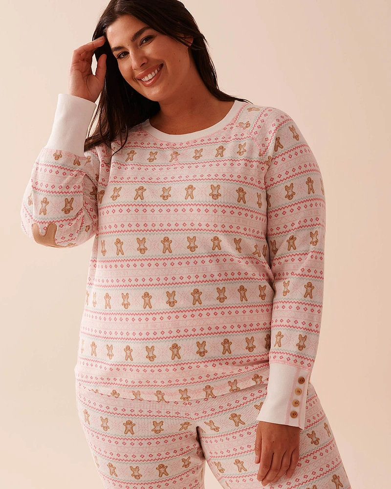 Gingerbread Print Waffle Knit Long Sleeve Shirt