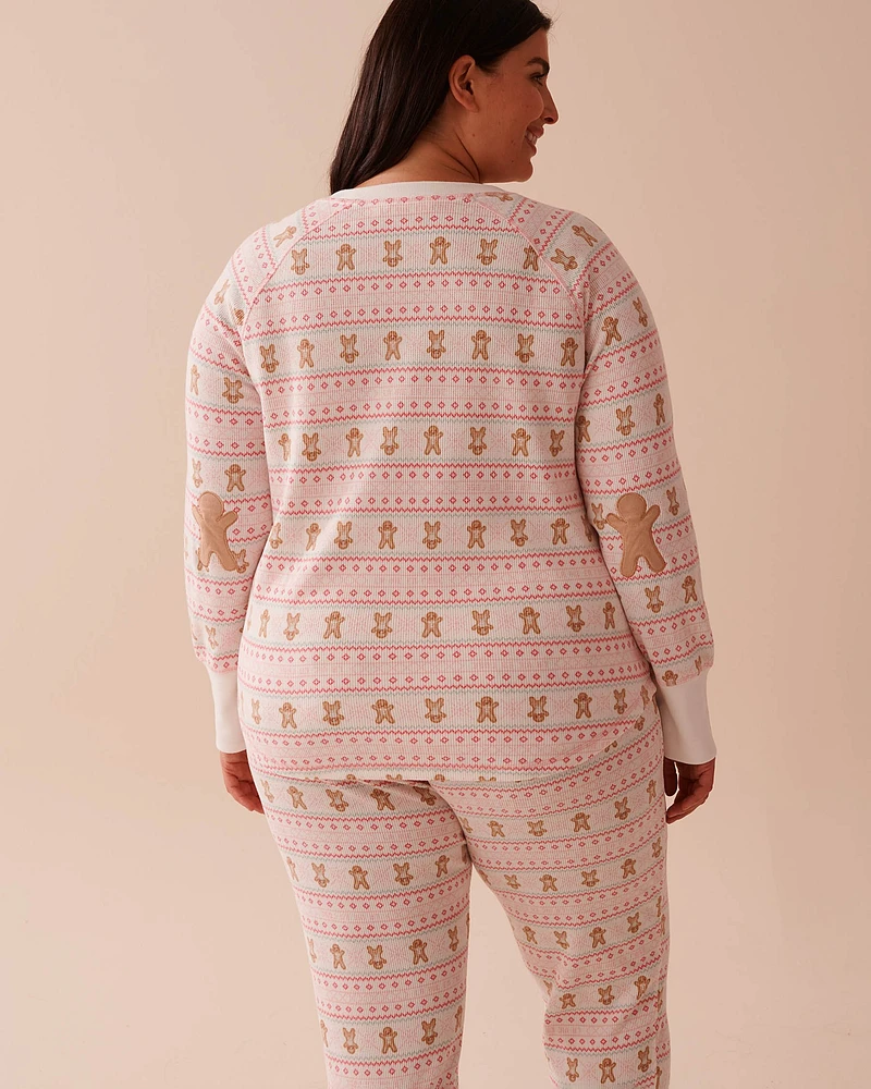 Gingerbread Print Waffle Knit Long Sleeve Shirt