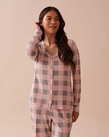 Pink Plaid Super Soft V-neck Button-front Top