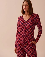 Diagonal Plaid Super Soft V-neck Button-front Top