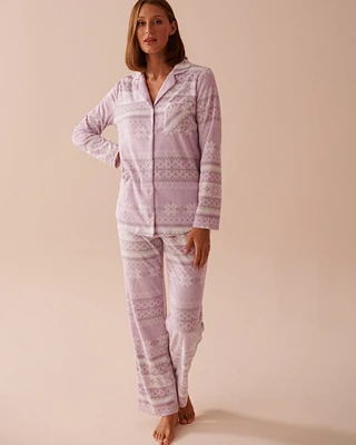 Lilac Fair Isle Print Micropolar PJ Set