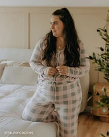 Pink Plaid Super Soft V-neck Button-front Top