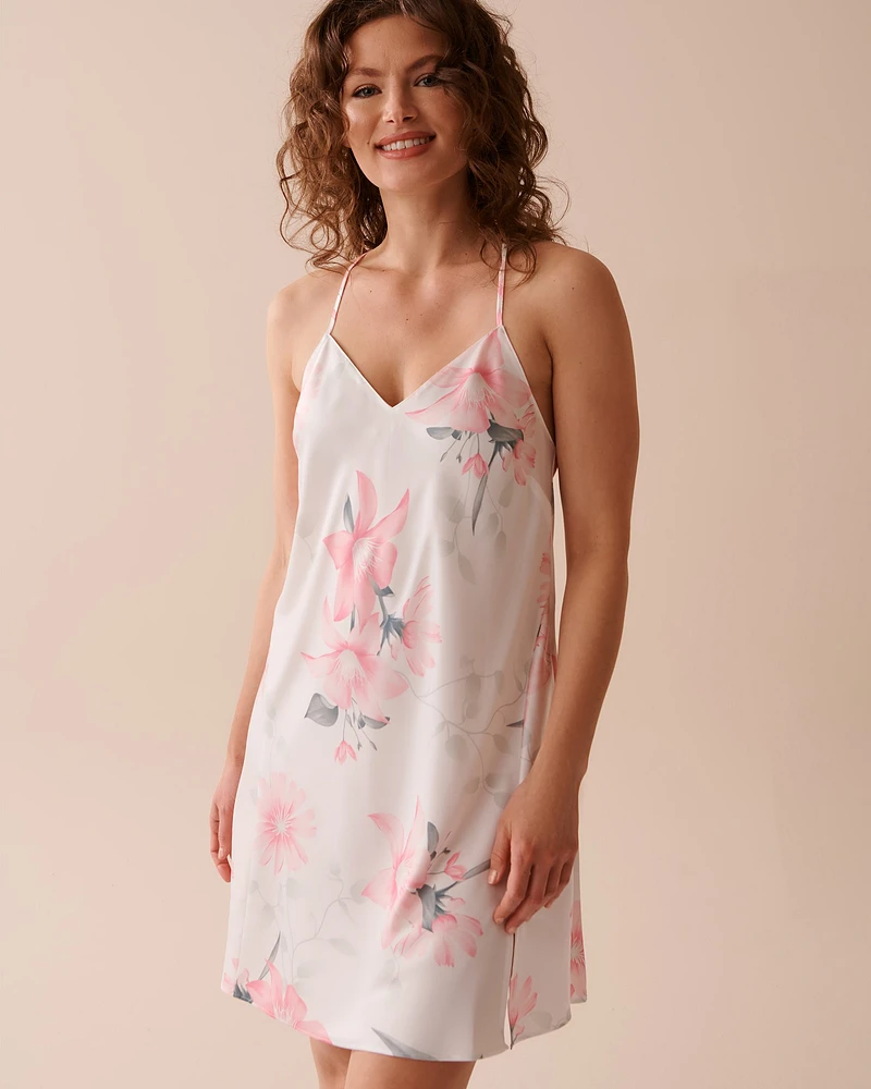 Pink Floral Satin Nightie