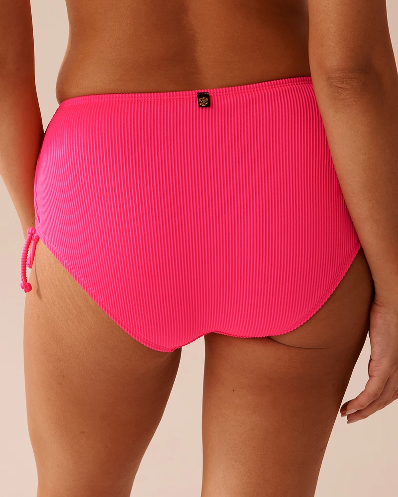 PINK PUNCH Textured Mid Waist Side Tie Bikini Bottom