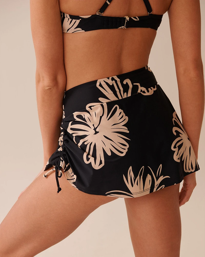 BLACK HIBISCUS High Waist Skirt Bikini Bottom