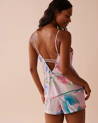 Lavender Garden Print Satin Cami with Shelf Bra