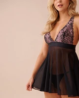 Floral Lace and Mesh Plunge Babydoll