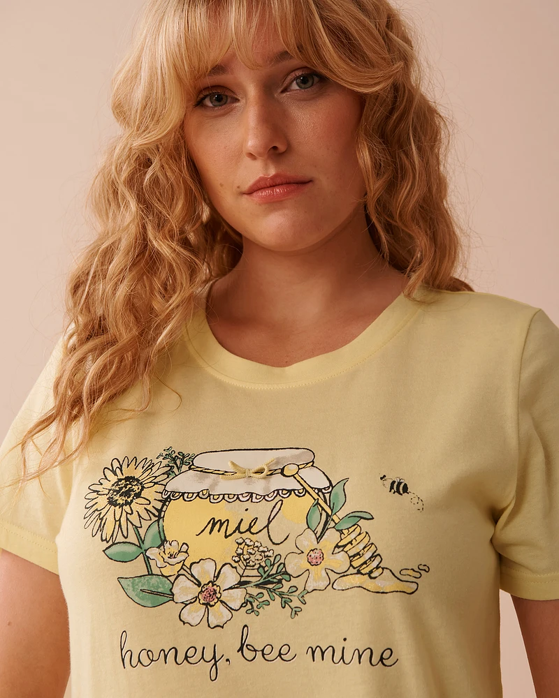 Bee Print Cotton Crew Neck T-shirt