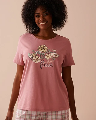 Sunflower Print Cotton Crew Neck T-shirt