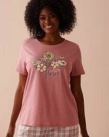 Sunflower Print Cotton Crew Neck T-shirt
