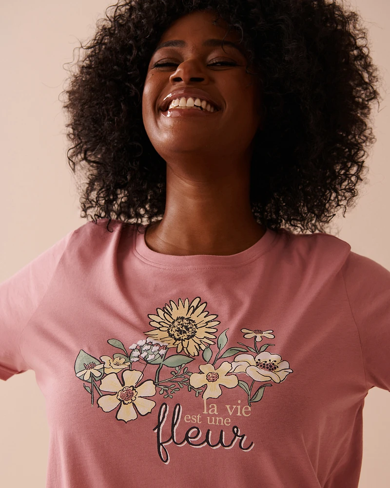 Sunflower Print Cotton Crew Neck T-shirt