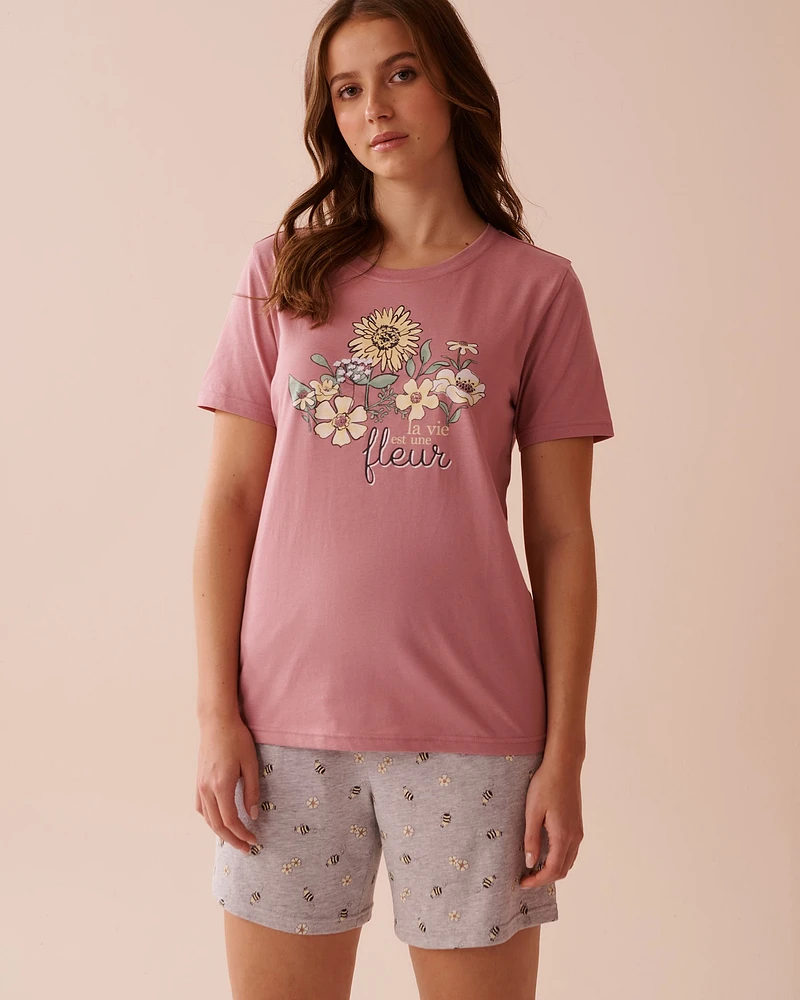 Sunflower Print Cotton Crew Neck T-shirt