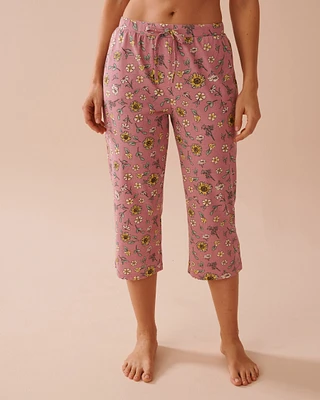 Sunflower Print Cotton Capris