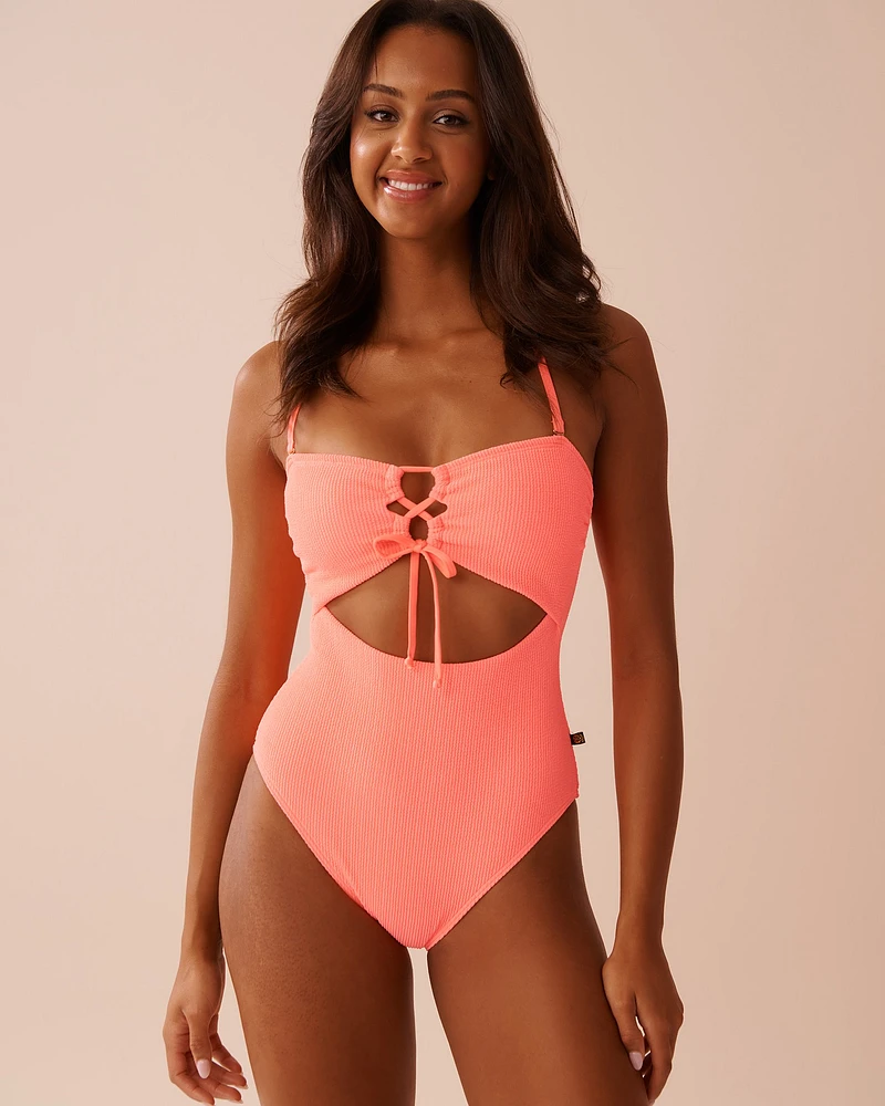 CORAL CRUSH Textured Cut-out Bandeau One-piece Swimsuit