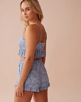 White Floral Print Recycled Fibers Ruffled Crop Cami