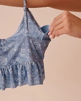 White Floral Print Recycled Fibers Ruffled Crop Cami
