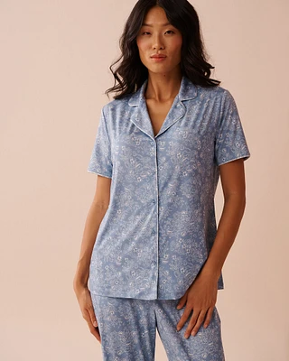 White Floral Print Recycled Fibers Button-down Shirt