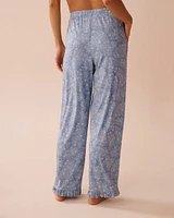 White Floral Print Recycled Fibers Ruffled Pants
