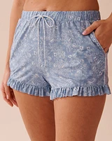 White Floral Print Recycled Fibers Ruffled Shorts