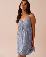 White Floral Print Recycled Fibers Ruffled Nightie