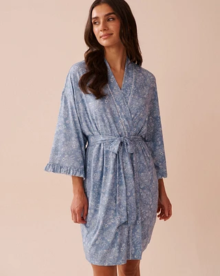 Kimono à volants en fibres recyclées imprimé floral blanc