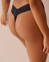 Cotton and V-cut Lace Band Thong Panty