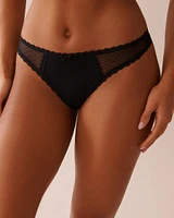 Lace Detail and Microfiber Thong Panty