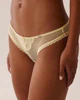 Embroidered Lace and Swiss Dot Mesh Thong Panty