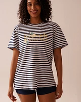 Lemon Print and Stripes Cotton T-shirt