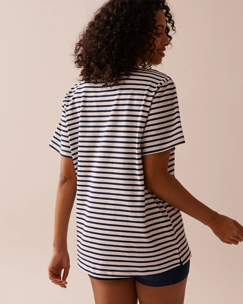 Lemon Print and Stripes Cotton T-shirt