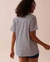 Lemon Print and Stripes Cotton T-shirt