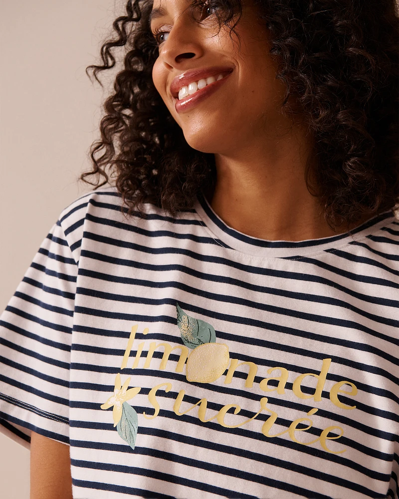 Lemon Print and Stripes Cotton T-shirt
