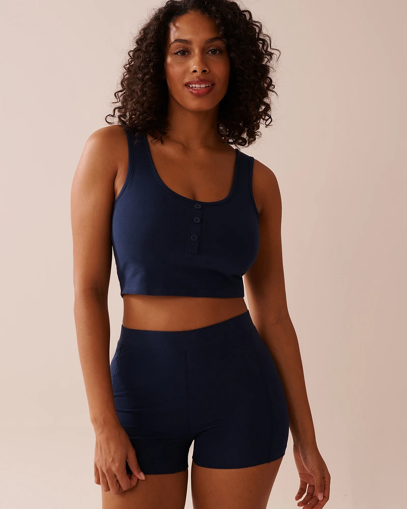 Camisole courte à soutien intégré en coton avec boutons