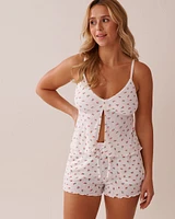 Strawberry Print Lettuce Edge Pointelle Cami