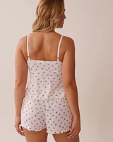 Strawberry Print Lettuce Edge Pointelle Cami