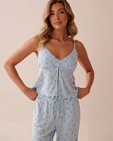 Floral Print Lettuce Edge Pointelle Cami