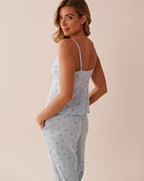 Floral Print Lettuce Edge Pointelle Cami