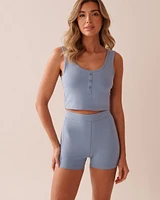 Button Detail Cotton Crop Cami with Shelf Bra