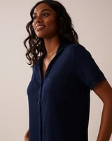 Lace Trim Ribbed Jersey Button-down Shirt