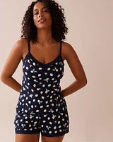 Camisole jersey côtelé à soutien intégré et bordure de dentelle imprimé citron