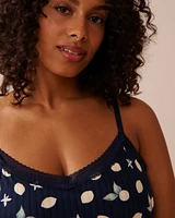 Camisole jersey côtelé à soutien intégré et bordure de dentelle imprimé citron