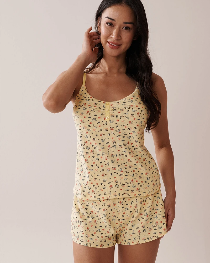 Ditsy Floral Print Ribbed Cami with Shelf Bra