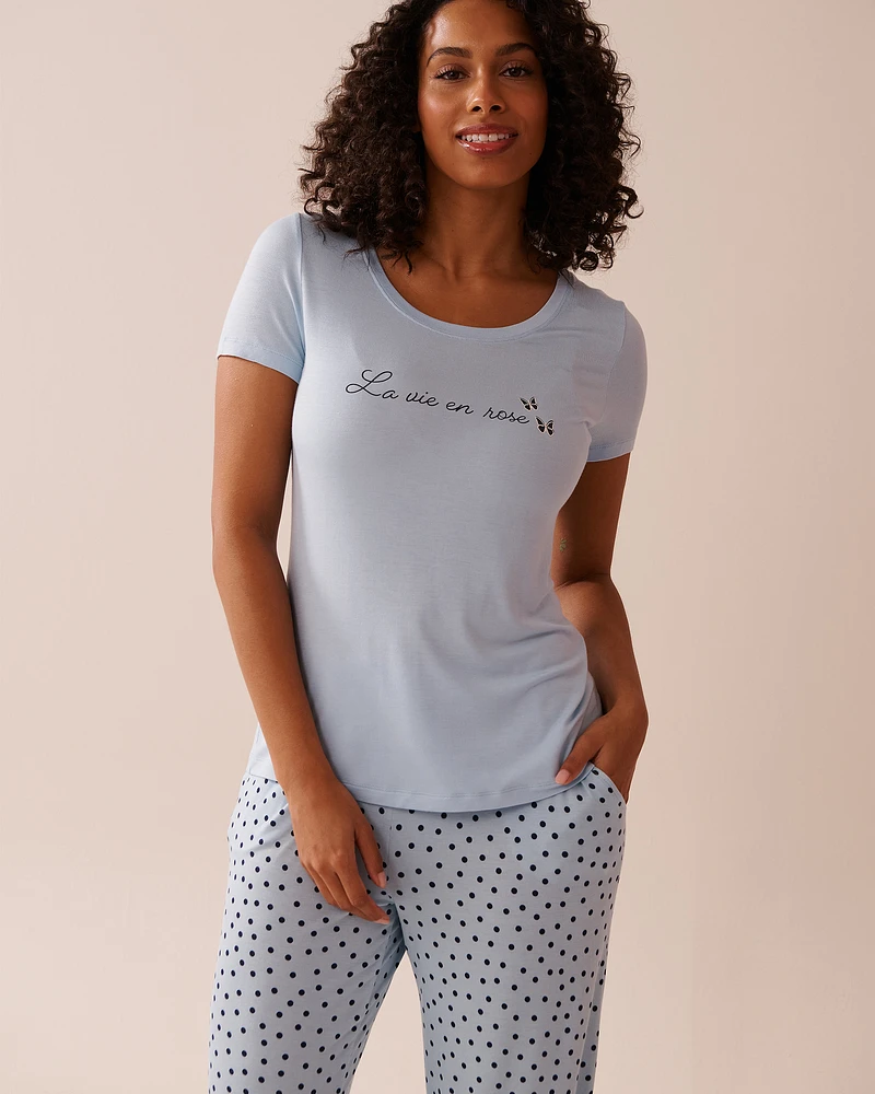 Chandail manches courtes en jersey doux imprimé papillon